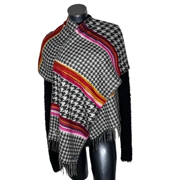 NWOT FRAAS Feel Cashmink Black White Houndstooth Multi Colored Oversized Scarf - Picture 7 of 16